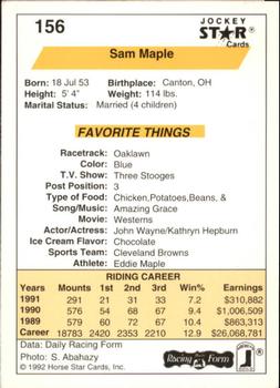 1992 Jockey Star #156 Sam Maple Back